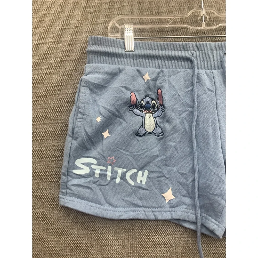 Disney Lilo & Stitch Lounge Shorts Girls M8/10 Blue Fleece Lined Embroidered